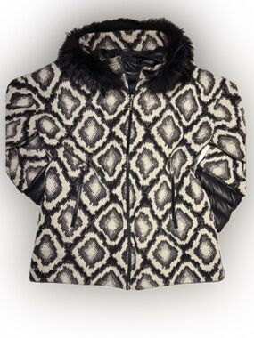 Airfield Black White Geometric Print Jacket Puffer Vest Size Medium